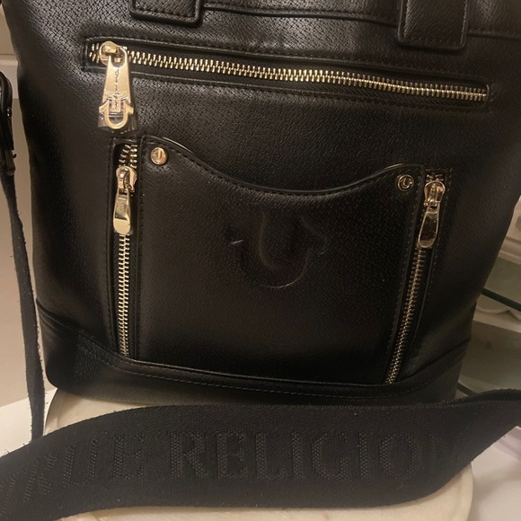 True Religion Black Leather Bag with Gold Accents - Picture 14 of 16